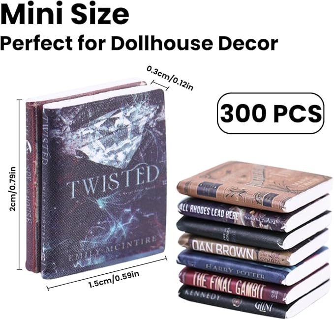 300pcs Mini Books Miniatures Dollhouse Books for Anxiety Bookshelf Tiny Plastic Books for Dollhouse Decor Accessories DIY Crafting Library Bookshelf Fillers Mini Toys