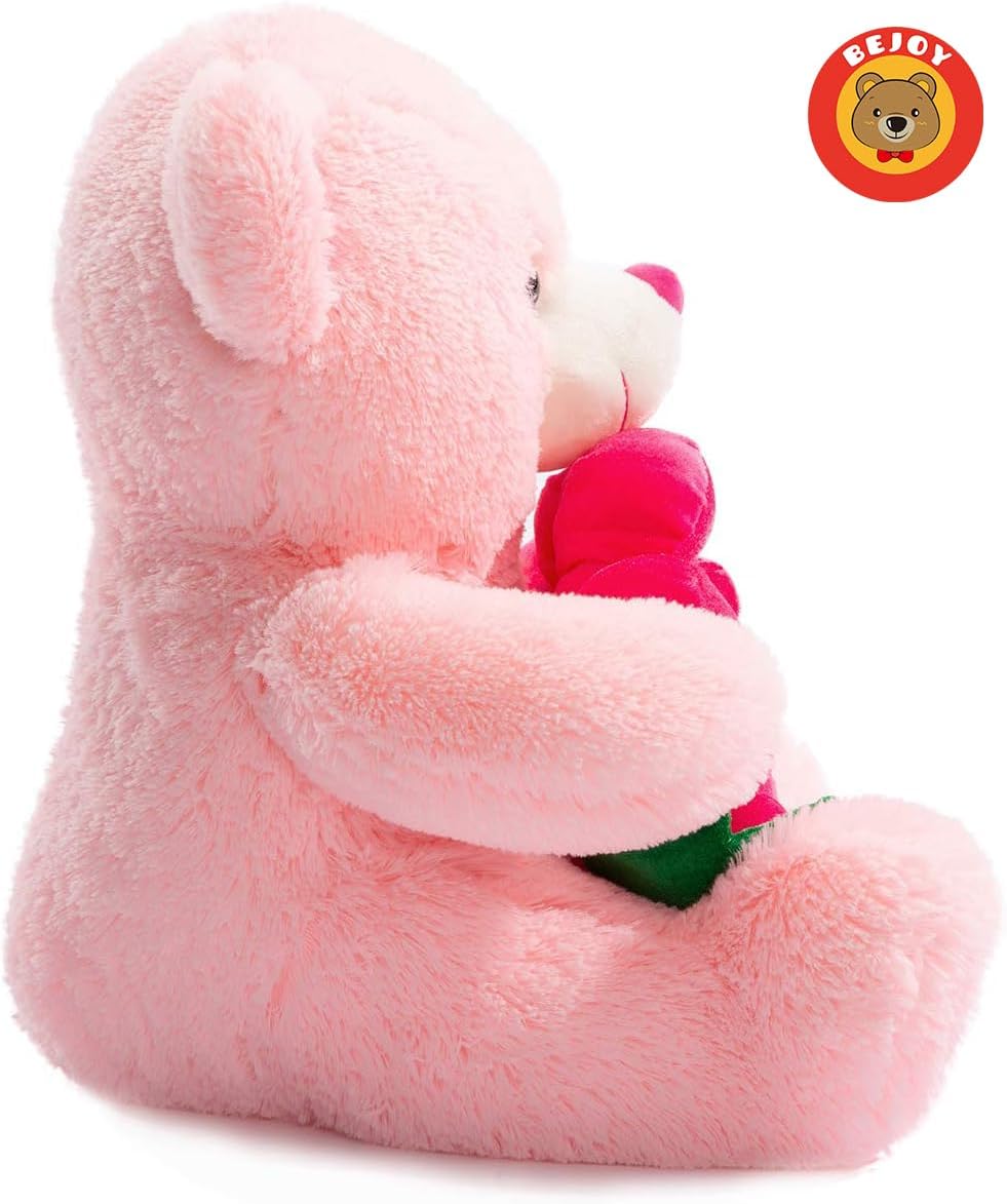 Teddy Bear Stuffed Animals Plush Bear Holding Rose Soft Plush Toy Gifts 16 inches Pink