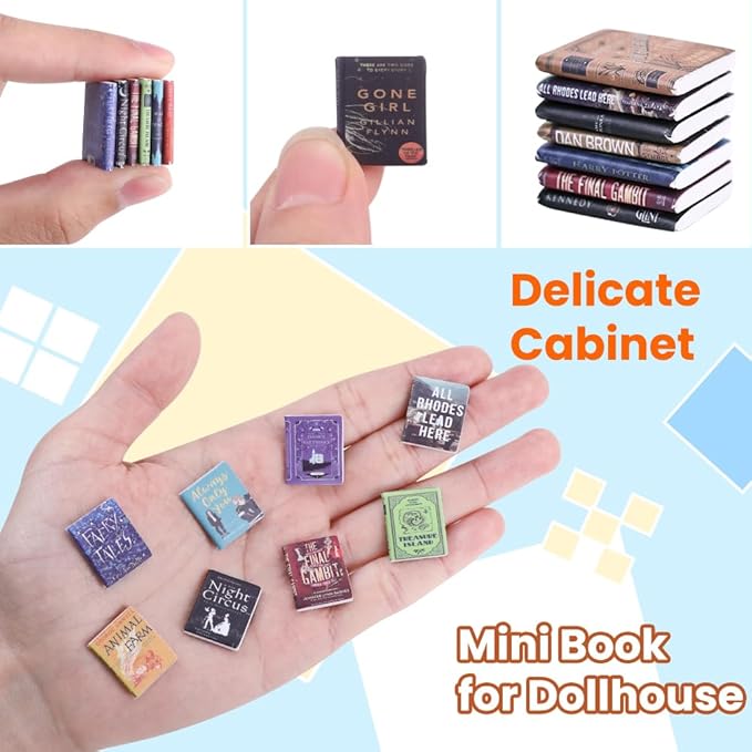 300pcs Mini Books Miniatures Dollhouse Books for Anxiety Bookshelf Tiny Plastic Books for Dollhouse Decor Accessories DIY Crafting Library Bookshelf Fillers Mini Toys