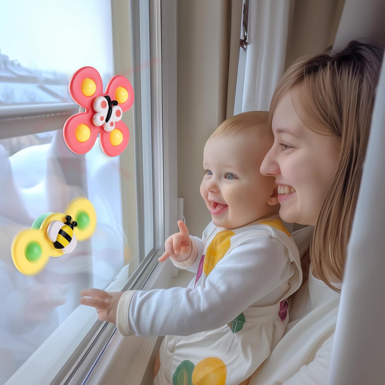 3PCS Suction Cup Rotating Toys for 1 Year Old Boy Girl | Rotating Top Baby Toys 12 18 Months|1 2 Year Old Boy Birthday Gift | Baby Bath Toy for Kids Ages 1-3 | Sensory Toy for Toddlers 1-3