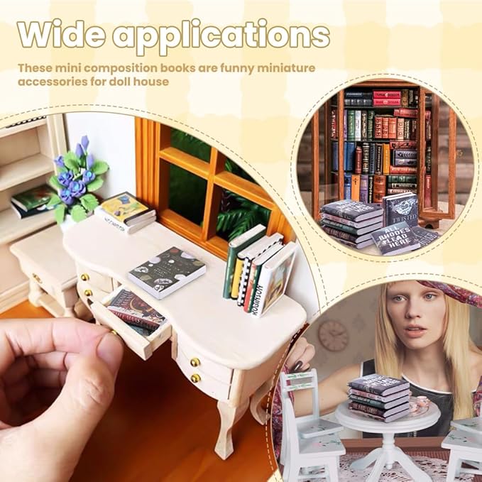 300pcs Mini Books Miniatures Dollhouse Books for Anxiety Bookshelf Tiny Plastic Books for Dollhouse Decor Accessories DIY Crafting Library Bookshelf Fillers Mini Toys