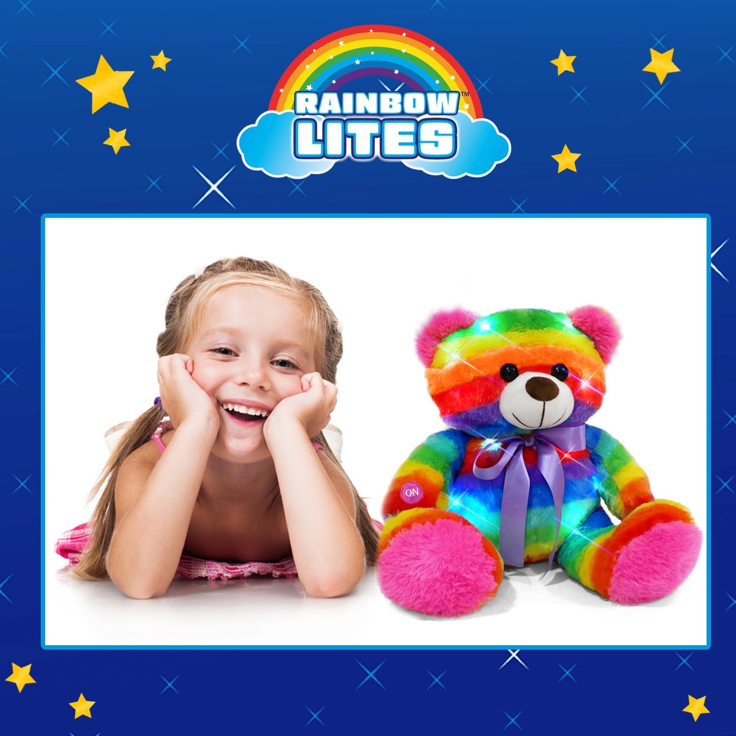 Rainbow Lites Light Up Teddy Bear Stuffed Animal Plush LED Night Light Sleep Toy for Girls (16 inch, Batteries Included)
