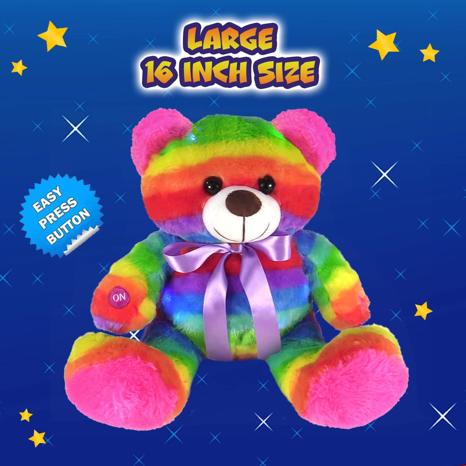 Rainbow Lites Light Up Teddy Bear Stuffed Animal Plush LED Night Light Sleep Toy for Girls (16 inch, Batteries Included)