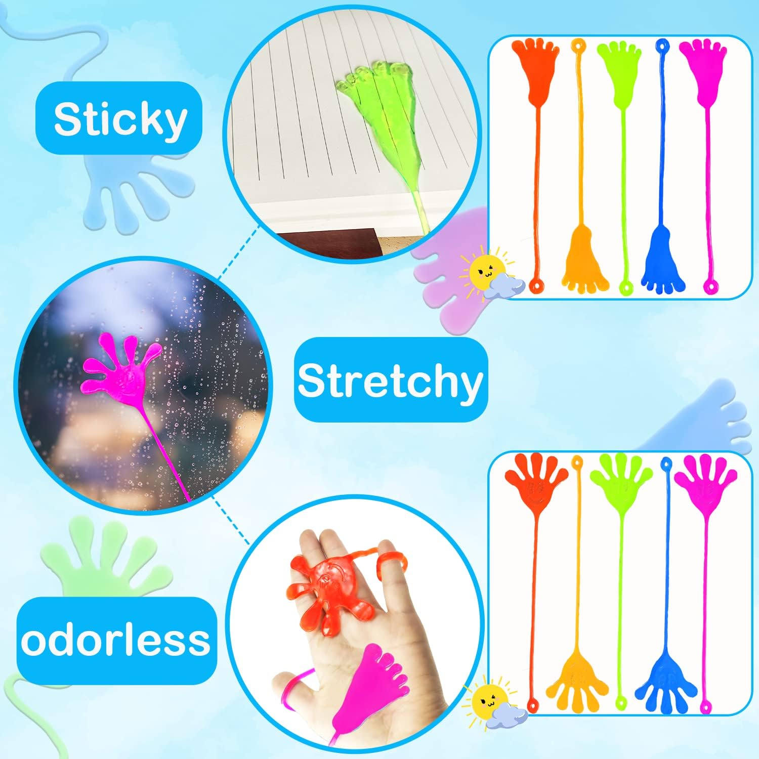 Sticky Hands & Feet Party Favors Supplies for Toddlers (20 PCS), Birthday Pinata Goodie Bags Stuffer Fillers for Kids, School Student Non Candy Treats Treasure Box Prizes Toys Gifts for Boys Girls