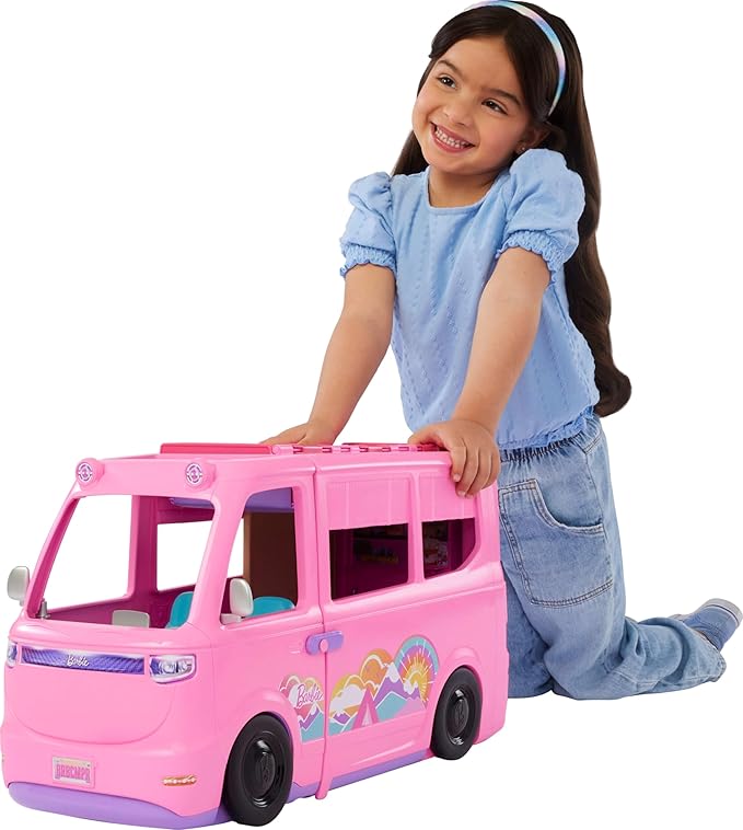 Dream Camper Playset with Roof Tent, Swing Chair, Fishing Pond, BBQ Grill with Color-Change Feature & 60+ Accessories Including Dough
