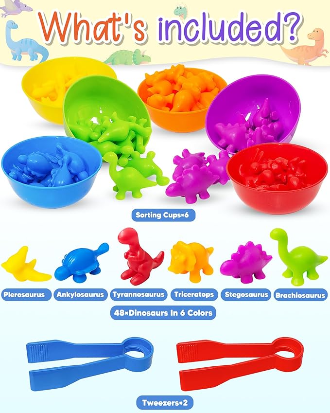 Counting Dinosaurs Montessori Toys for 3 4 5 Years Old Boys Girls, Toddler Preschool Learning Activities Toys for Kids Ages 2-4, 3-5, 4-8, Birthday Gifts Sensory Toys