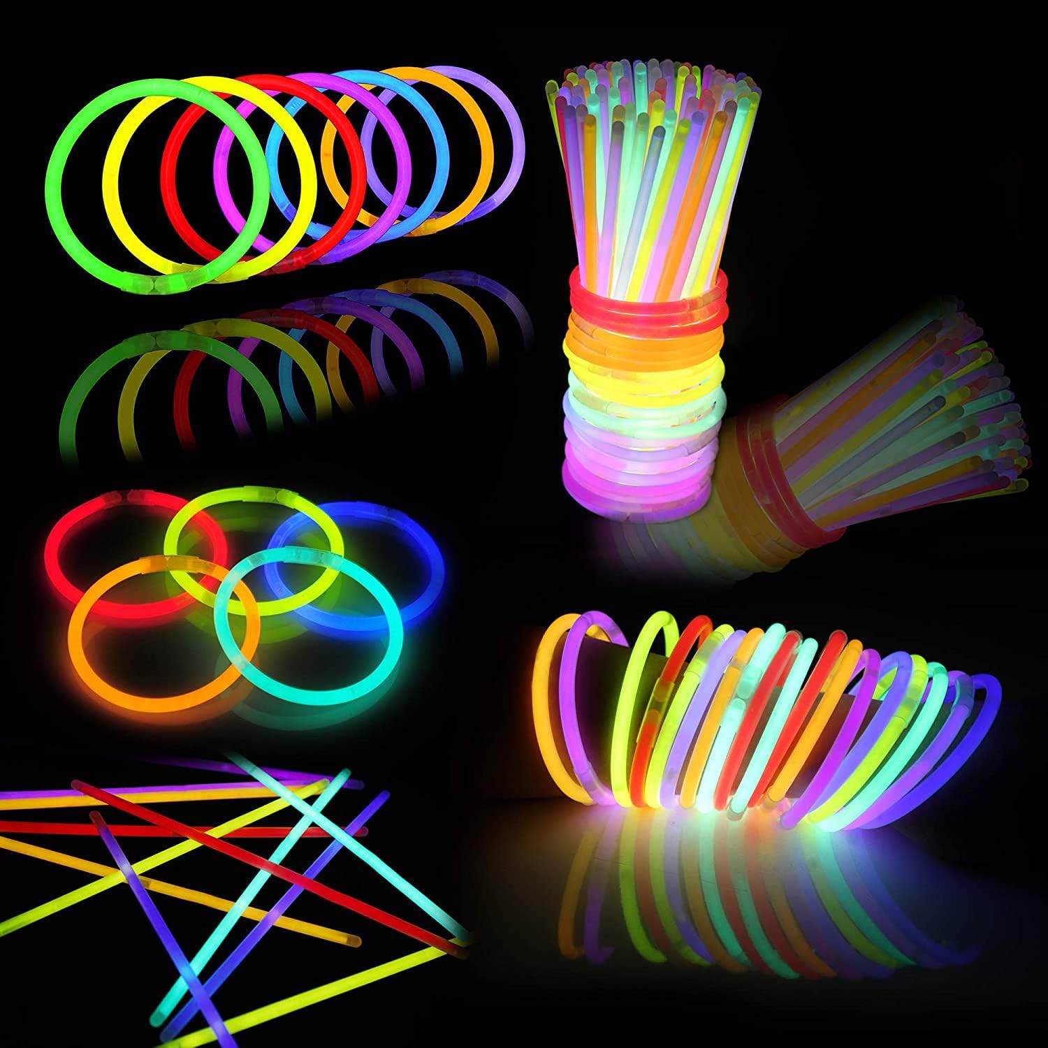 144 Pcs 8" Glowsticks, Bracelets Necklaces, Glow in the Dark Party Favors, Easter, Christmas, Halloween Supplies Pack, Football Party Supplies