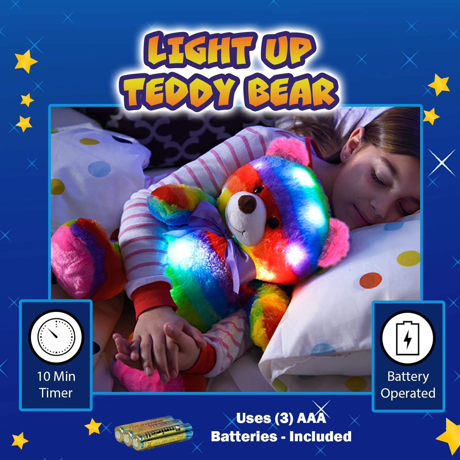 Rainbow Lites Light Up Teddy Bear Stuffed Animal Plush LED Night Light Sleep Toy for Girls (16 inch, Batteries Included)
