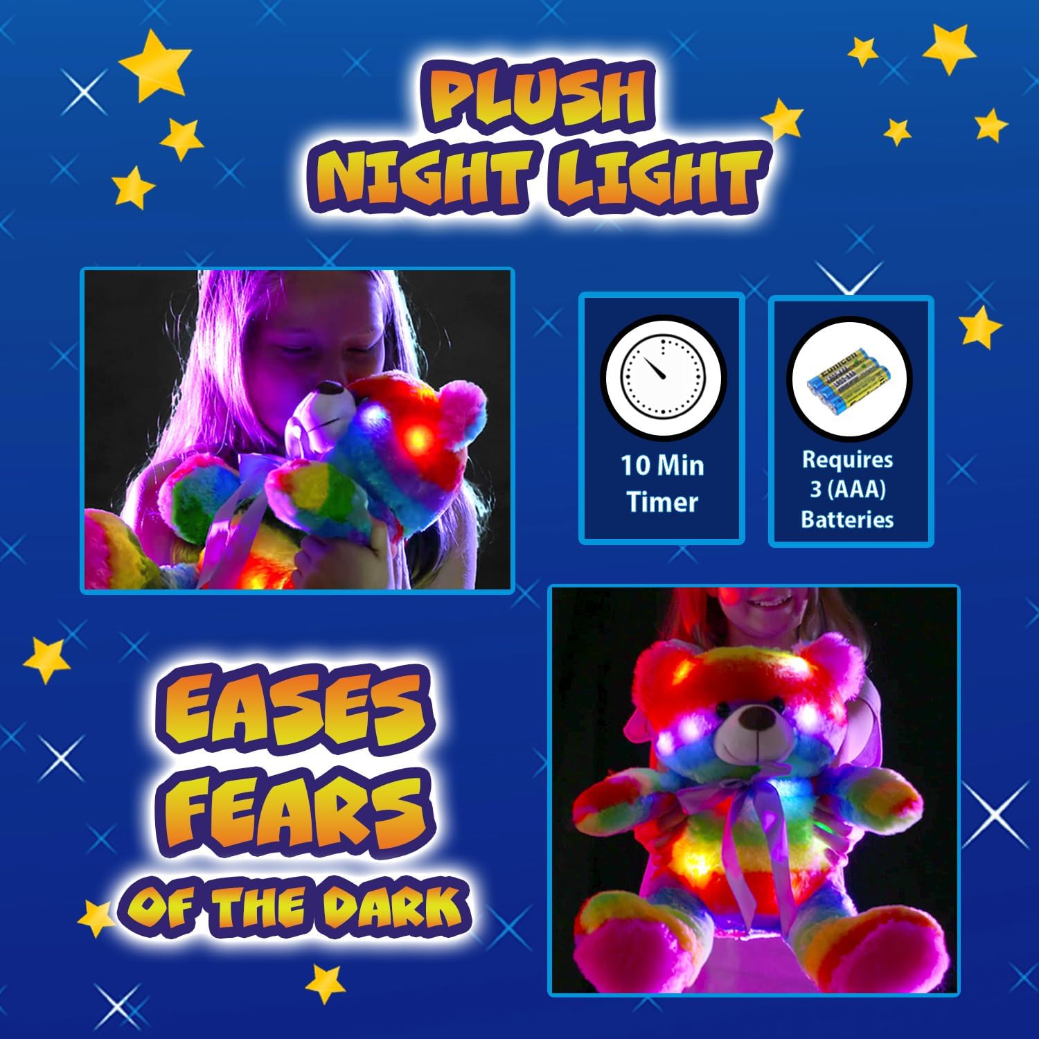 Rainbow Lites Light Up Teddy Bear Stuffed Animal Plush LED Night Light Sleep Toy for Girls (16 inch, Batteries Included)