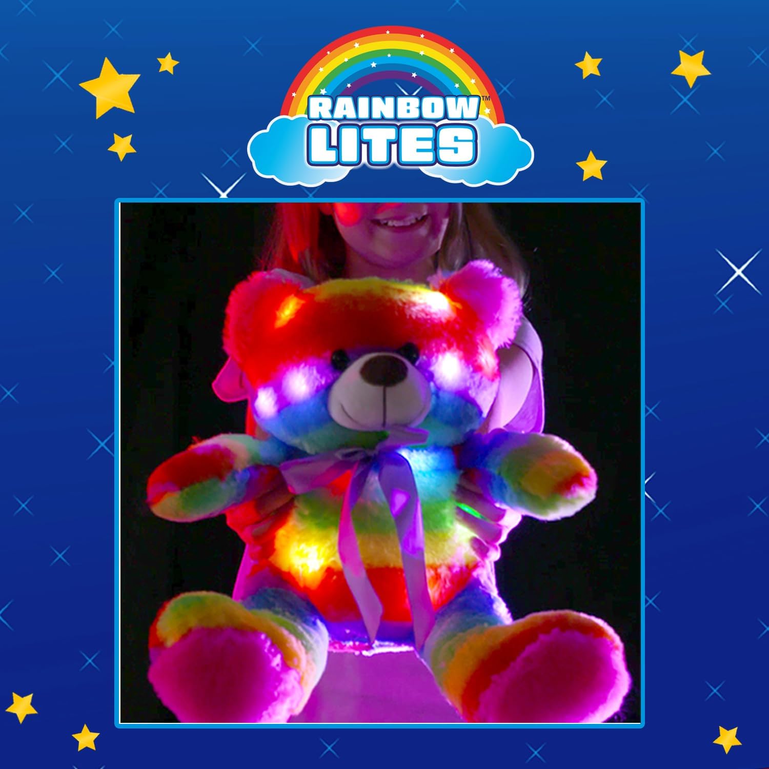 Rainbow Lites Light Up Teddy Bear Stuffed Animal Plush LED Night Light Sleep Toy for Girls (16 inch, Batteries Included)