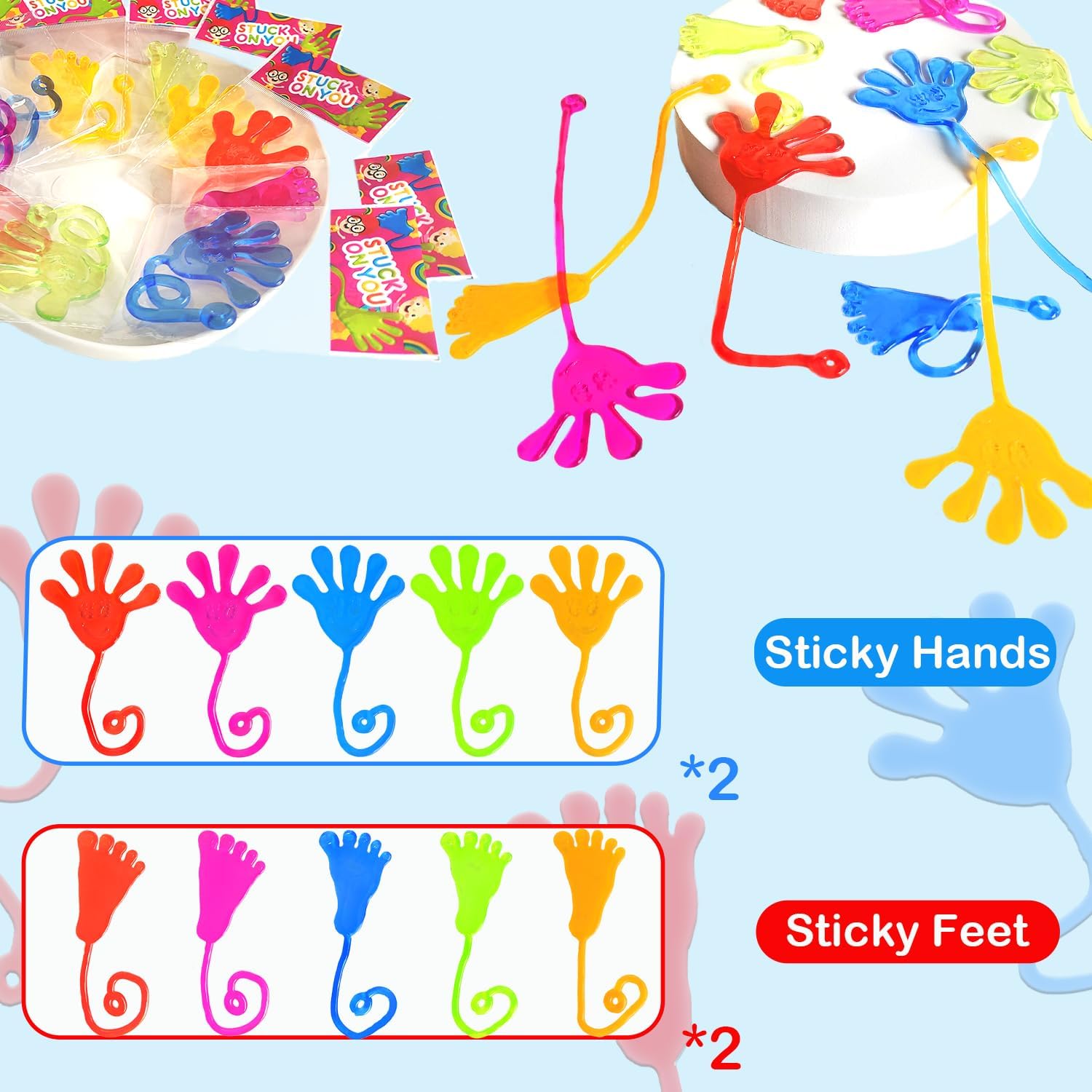 Sticky Hands & Feet Party Favors Supplies for Toddlers (20 PCS), Birthday Pinata Goodie Bags Stuffer Fillers for Kids, School Student Non Candy Treats Treasure Box Prizes Toys Gifts for Boys Girls