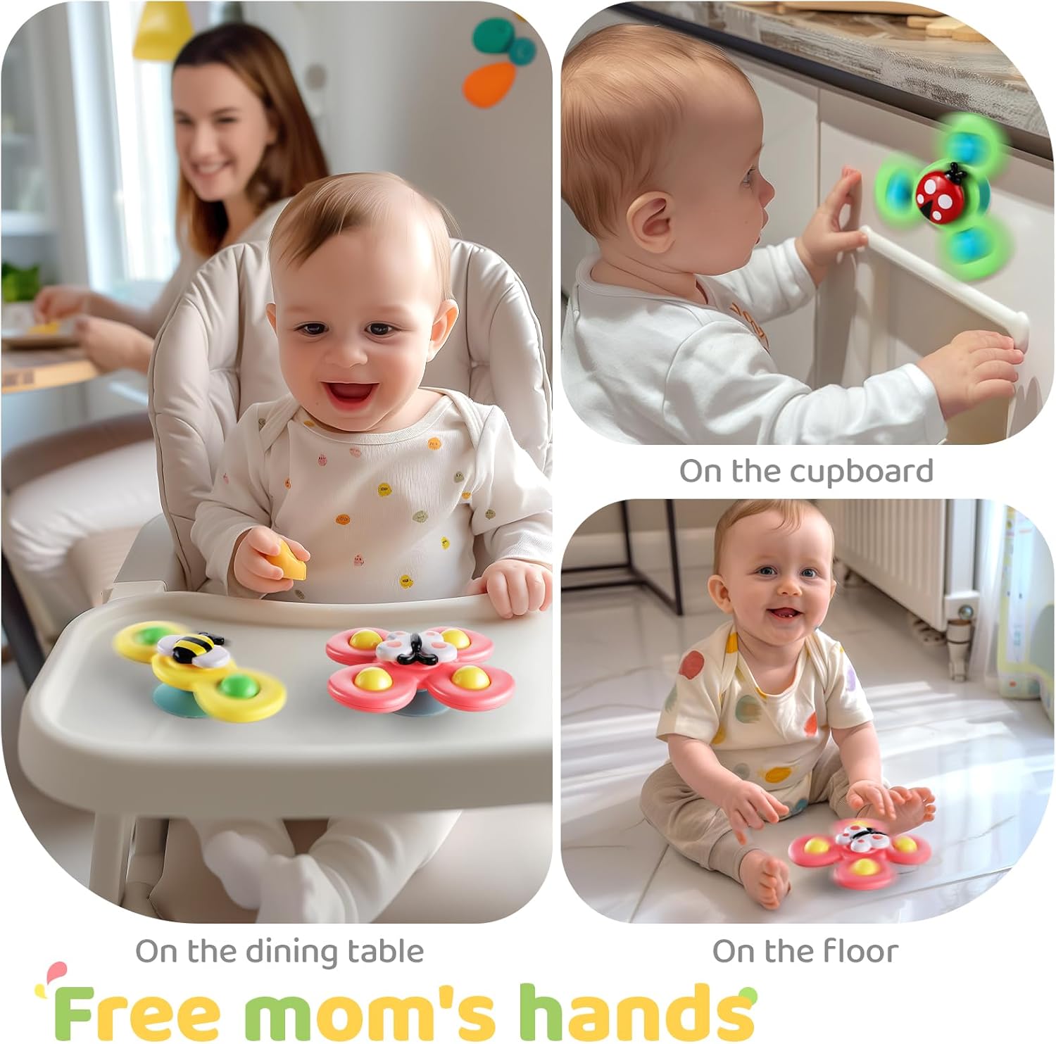 3PCS Suction Cup Rotating Toys for 1 Year Old Boy Girl | Rotating Top Baby Toys 12 18 Months|1 2 Year Old Boy Birthday Gift | Baby Bath Toy for Kids Ages 1-3 | Sensory Toy for Toddlers 1-3
