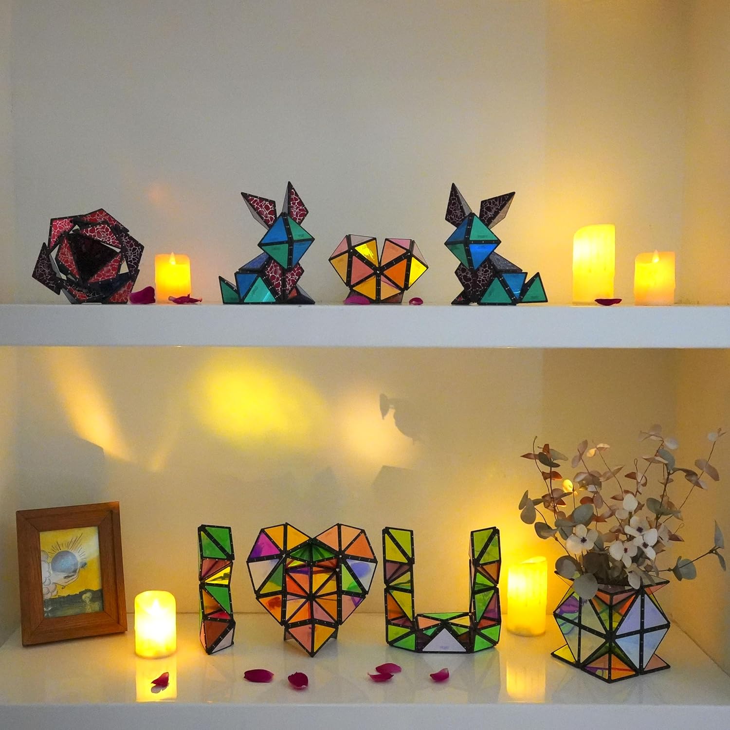 TOSY Magnet Pyramid Stone - 1 Cube Transforms into 1 Billion Shapes, 12 Pieces, 243 Rare Earth Magnets, Holographic Design Magnet Tiles Creative Puzzle STEAM Toy