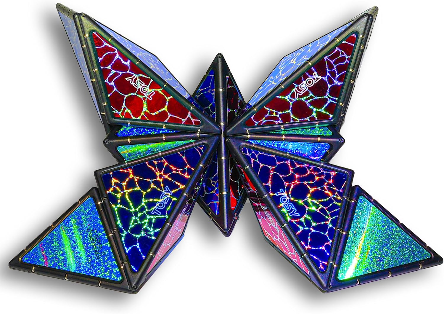 TOSY Magnet Pyramid Stone - 1 Cube Transforms into 1 Billion Shapes, 12 Pieces, 243 Rare Earth Magnets, Holographic Design Magnet Tiles Creative Puzzle STEAM Toy
