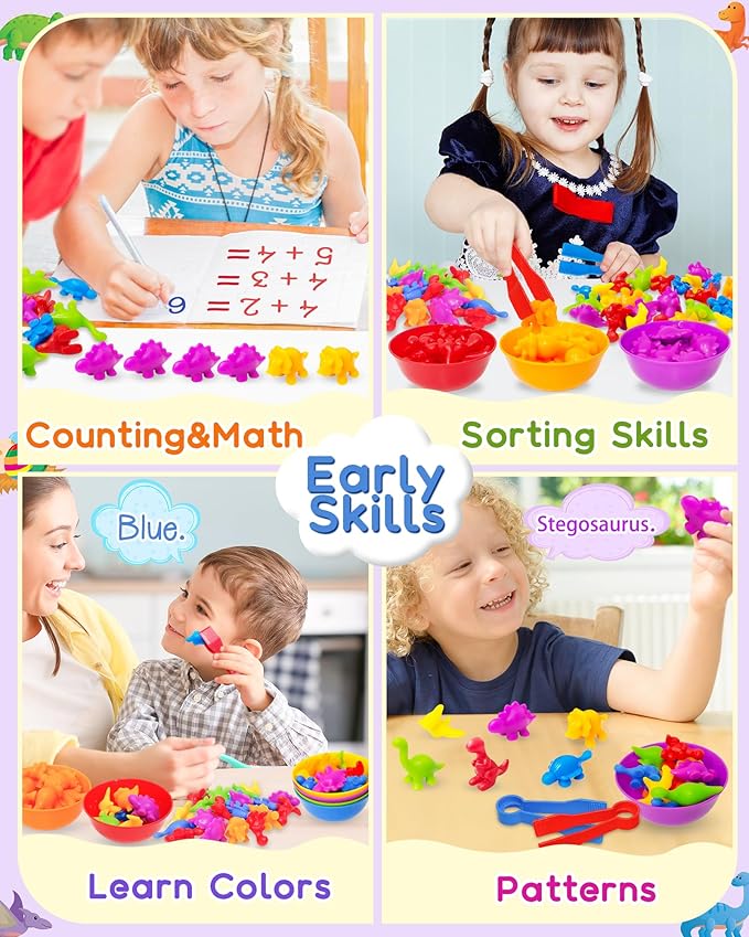 Counting Dinosaurs Montessori Toys for 3 4 5 Years Old Boys Girls, Toddler Preschool Learning Activities Toys for Kids Ages 2-4, 3-5, 4-8, Birthday Gifts Sensory Toys