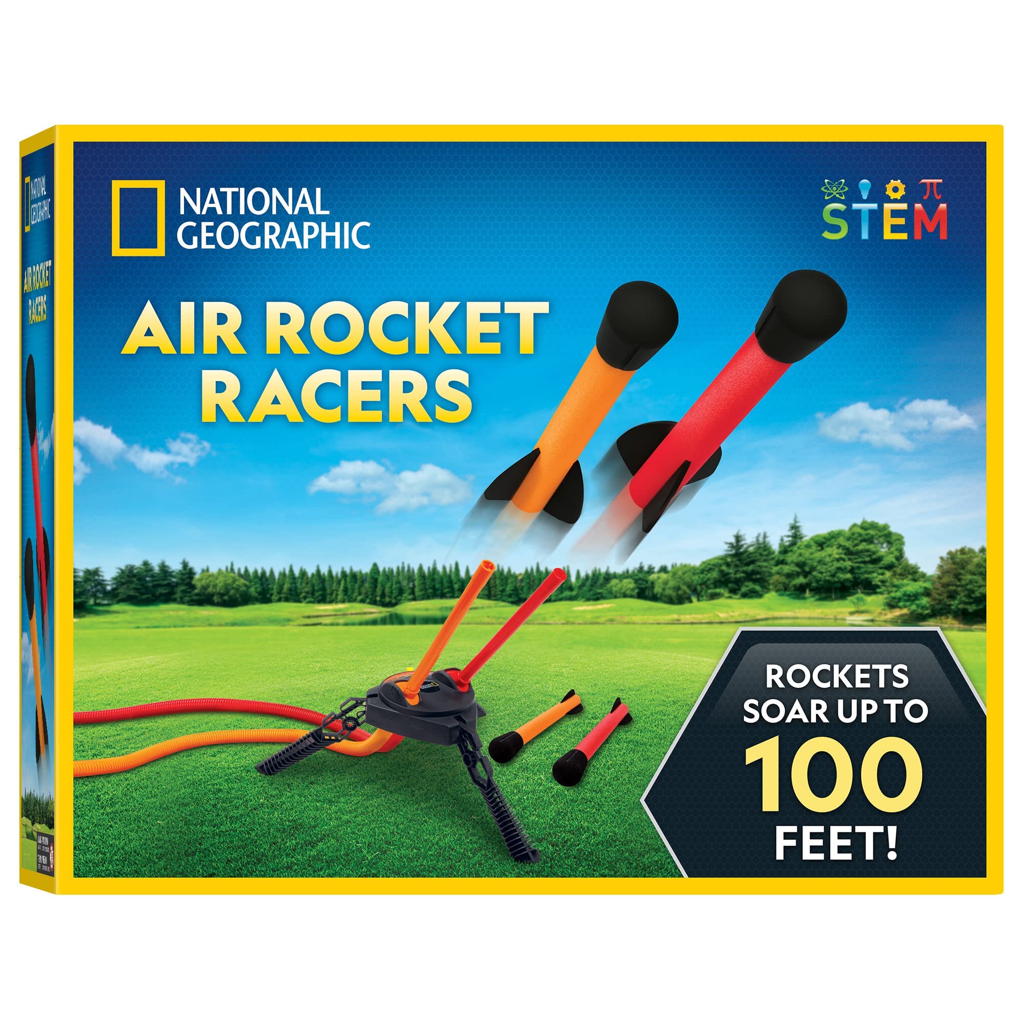 NATIONAL GEOGRAPHIC Air Rocket Toy – Ultimate LED Rocket Launcher for Kids, Jump and Launch The Light Up, Air Powered, Foam Tipped Rockets up to 100 Feet
