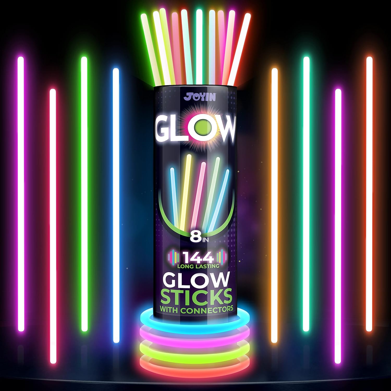 144 Pcs 8" Glowsticks, Bracelets Necklaces, Glow in the Dark Party Favors, Easter, Christmas, Halloween Supplies Pack, Football Party Supplies