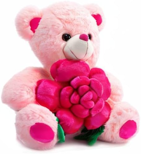 Teddy Bear Stuffed Animals Plush Bear Holding Rose Soft Plush Toy Gifts 16 inches Pink