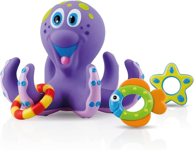 Floating Octopus Bath or Pool Toy with 3 Tossing Rings - Baby and Toddler Bath Toy for Boys and Girls - 18+ Months - Purple (Pack of 1)
