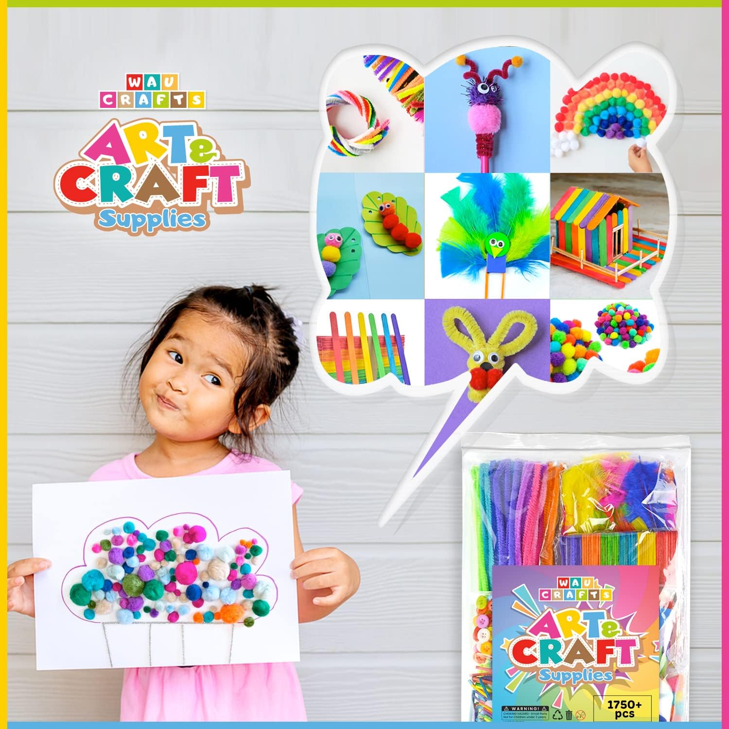 Arts and Crafts Supplies for Kids - 1750 pcs Crafting for School Kindergarten Homeschool - Supplies Set for Craft Art - Supply Kit for Toddlers Age 2 3 4 5 6 7 8 9