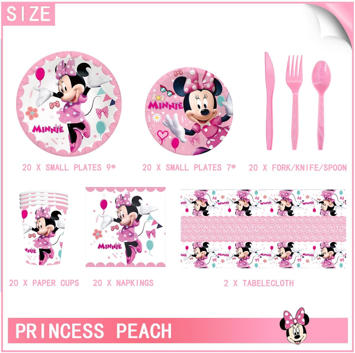 Birthday Party Decortaions Supplies for Pink Minnie Mouse Set,Minnie Party Plate and Napkins,Table Cover - Cups and More Serves 20 Guests for Minnie Theme Birthday Party Supplies