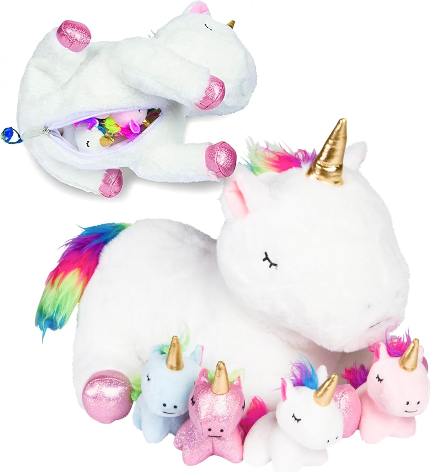 Unicorn Stuffed Animals for Girls, Set of 5 - Mommy with Babies - Magical Giant Stuffed Animal - Enchanting Unicorn with Babies Set - Plush Animals for Kids