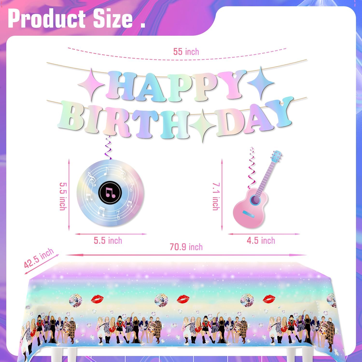 168pcs Birthday Party Decorations Plates, Party Supplies Include Banner, Hanging Swirls, Plates, Napkins, Tablecloth Cups, Forks, Straws for Music Party Decorations Serves 24 Guests