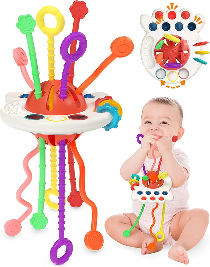 Baby Sensory Montessori Toys for 6-12-18 Months, Silicone Teething Toys, Toddler Birthday Gift Travel Toy for 1 2 Year Old Boy Girl Infant 8 9 10 Months Old