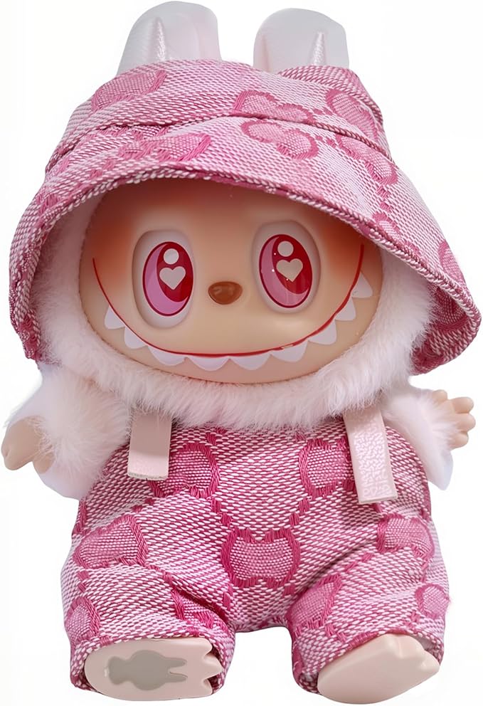 17cm Labubu Clothes for Doll - Stylish Fisherman Hat & Overalls Set for 17cm Dolls, Adorable Labubu Accessories for Play & Display (Style-D)