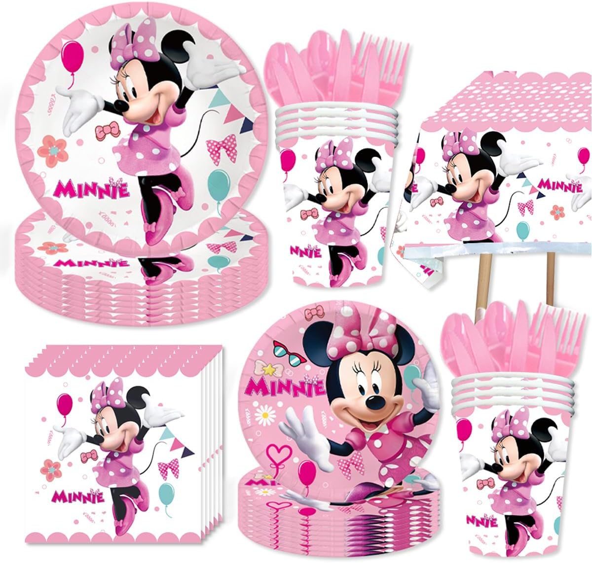 Birthday Party Decortaions Supplies for Pink Minnie Mouse Set,Minnie Party Plate and Napkins,Table Cover - Cups and More Serves 20 Guests for Minnie Theme Birthday Party Supplies