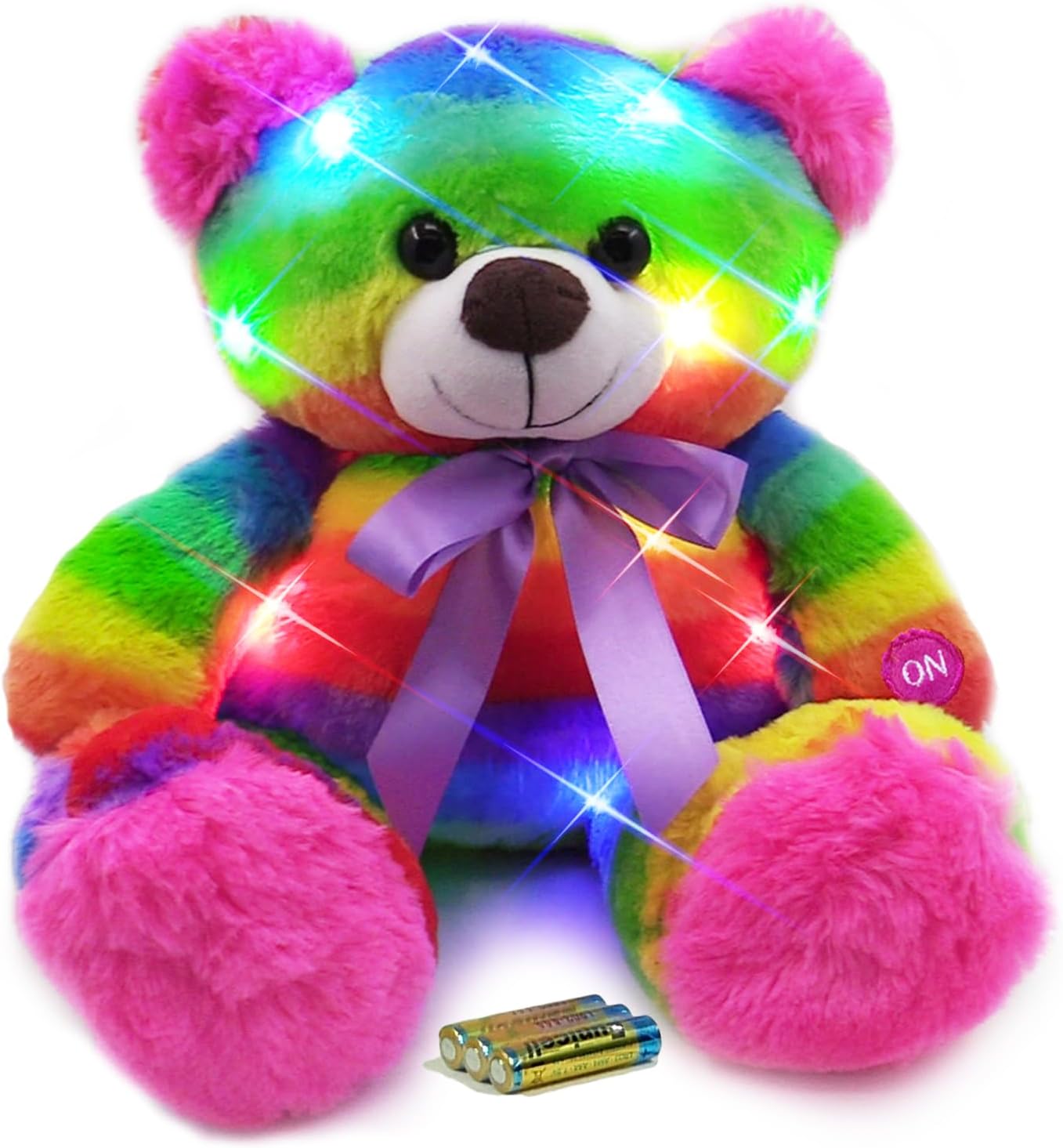 Rainbow Lites Light Up Teddy Bear Stuffed Animal Plush LED Night Light Sleep Toy for Girls (16 inch, Batteries Included)