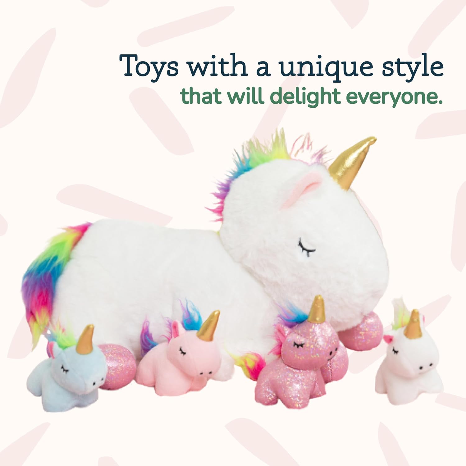 Unicorn Cat Plushie - Mommy Cat Unicorn with 4 Baby Kittens - Magical Pillow Plushies for Girls Ages 3-8 - Big Stuffed Animals - Ideal Gift for Girls 5 x 10 x 8 inches