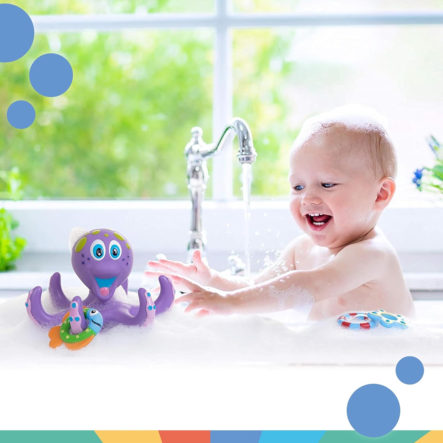 Floating Octopus Bath or Pool Toy with 3 Tossing Rings - Baby and Toddler Bath Toy for Boys and Girls - 18+ Months - Purple (Pack of 1)