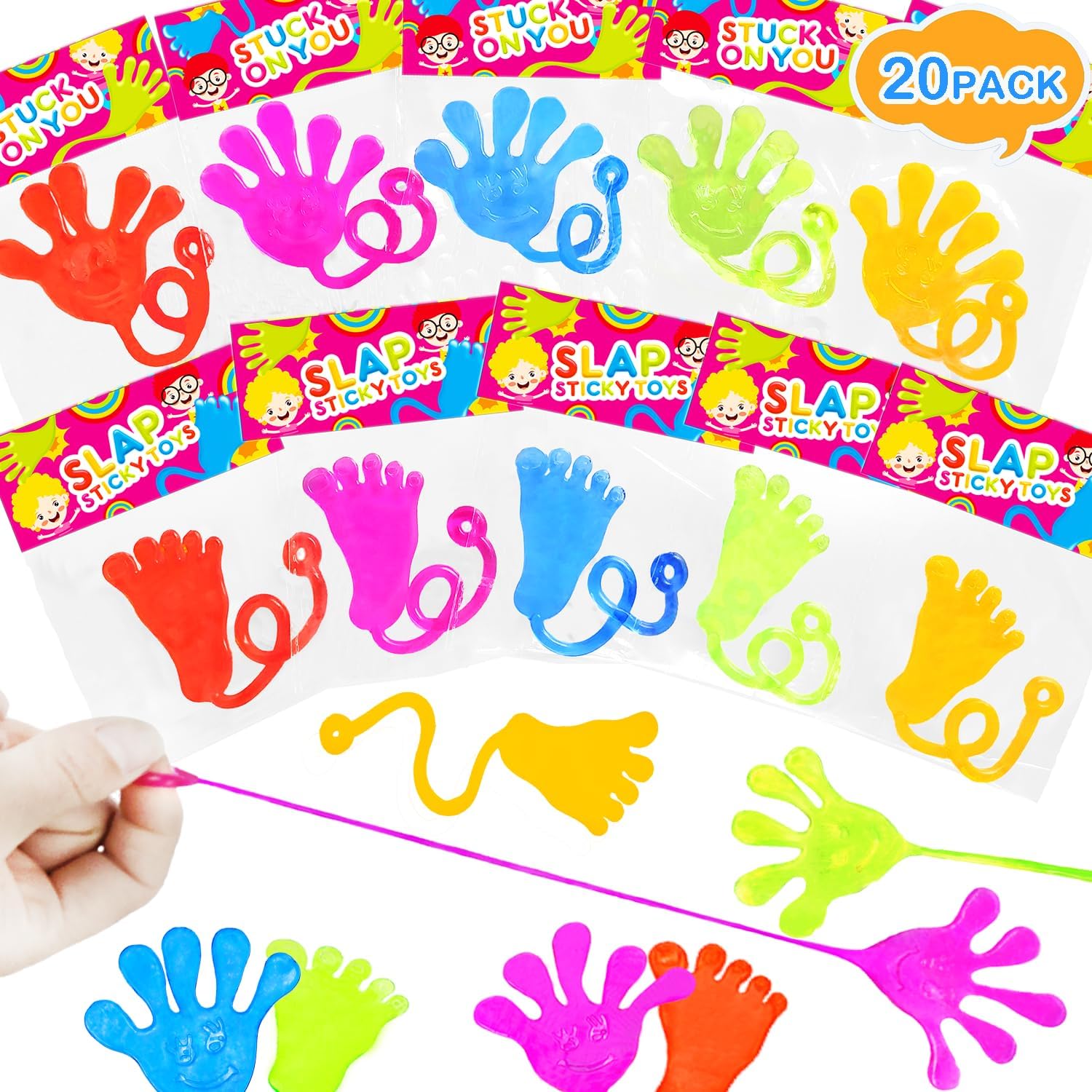Sticky Hands & Feet Party Favors Supplies for Toddlers (20 PCS), Birthday Pinata Goodie Bags Stuffer Fillers for Kids, School Student Non Candy Treats Treasure Box Prizes Toys Gifts for Boys Girls