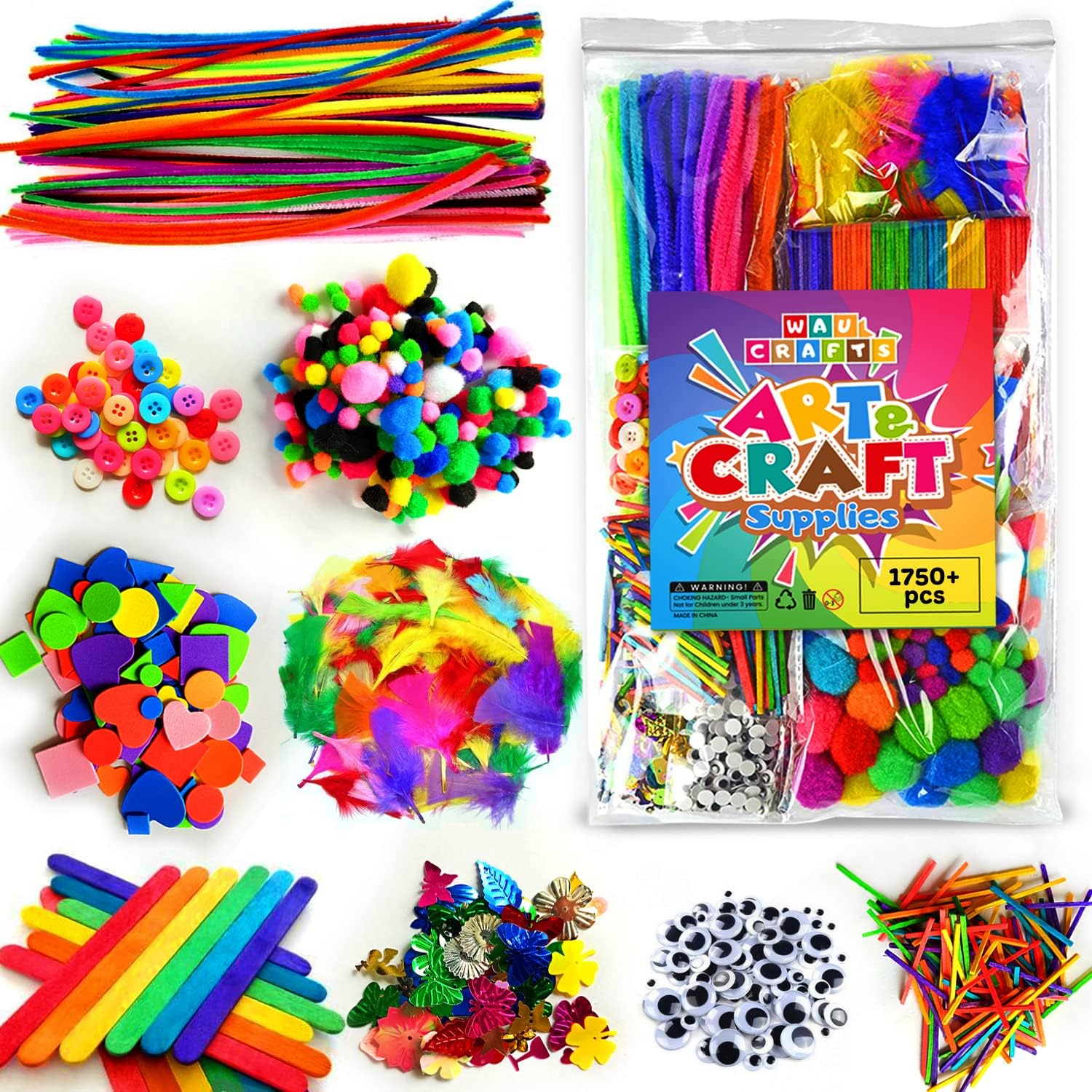 Arts and Crafts Supplies for Kids - 1750 pcs Crafting for School Kindergarten Homeschool - Supplies Set for Craft Art - Supply Kit for Toddlers Age 2 3 4 5 6 7 8 9