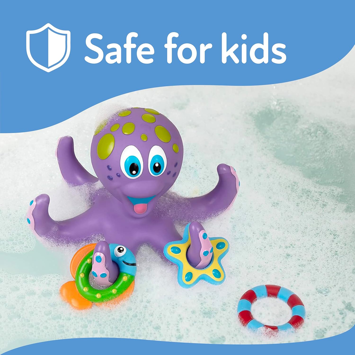 Floating Octopus Bath or Pool Toy with 3 Tossing Rings - Baby and Toddler Bath Toy for Boys and Girls - 18+ Months - Purple (Pack of 1)