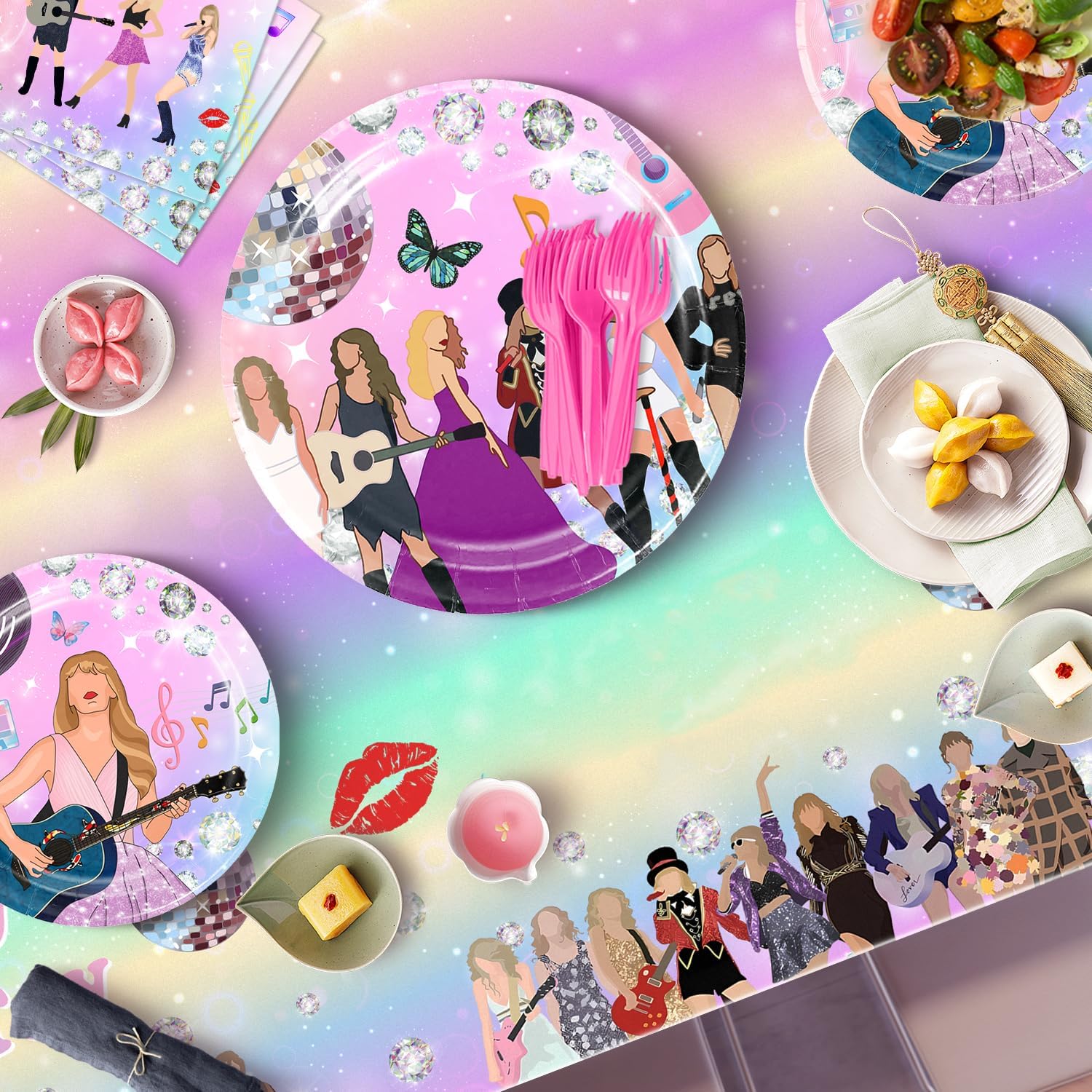 168pcs Birthday Party Decorations Plates, Party Supplies Include Banner, Hanging Swirls, Plates, Napkins, Tablecloth Cups, Forks, Straws for Music Party Decorations Serves 24 Guests
