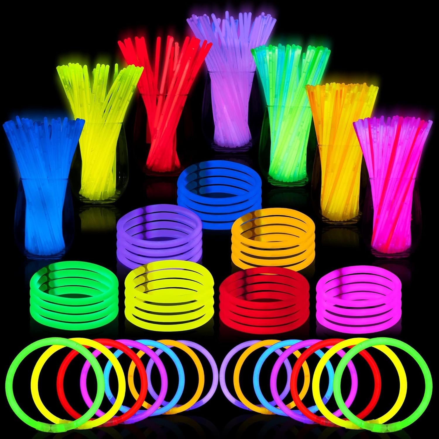 144 Pcs 8" Glowsticks, Bracelets Necklaces, Glow in the Dark Party Favors, Easter, Christmas, Halloween Supplies Pack, Football Party Supplies