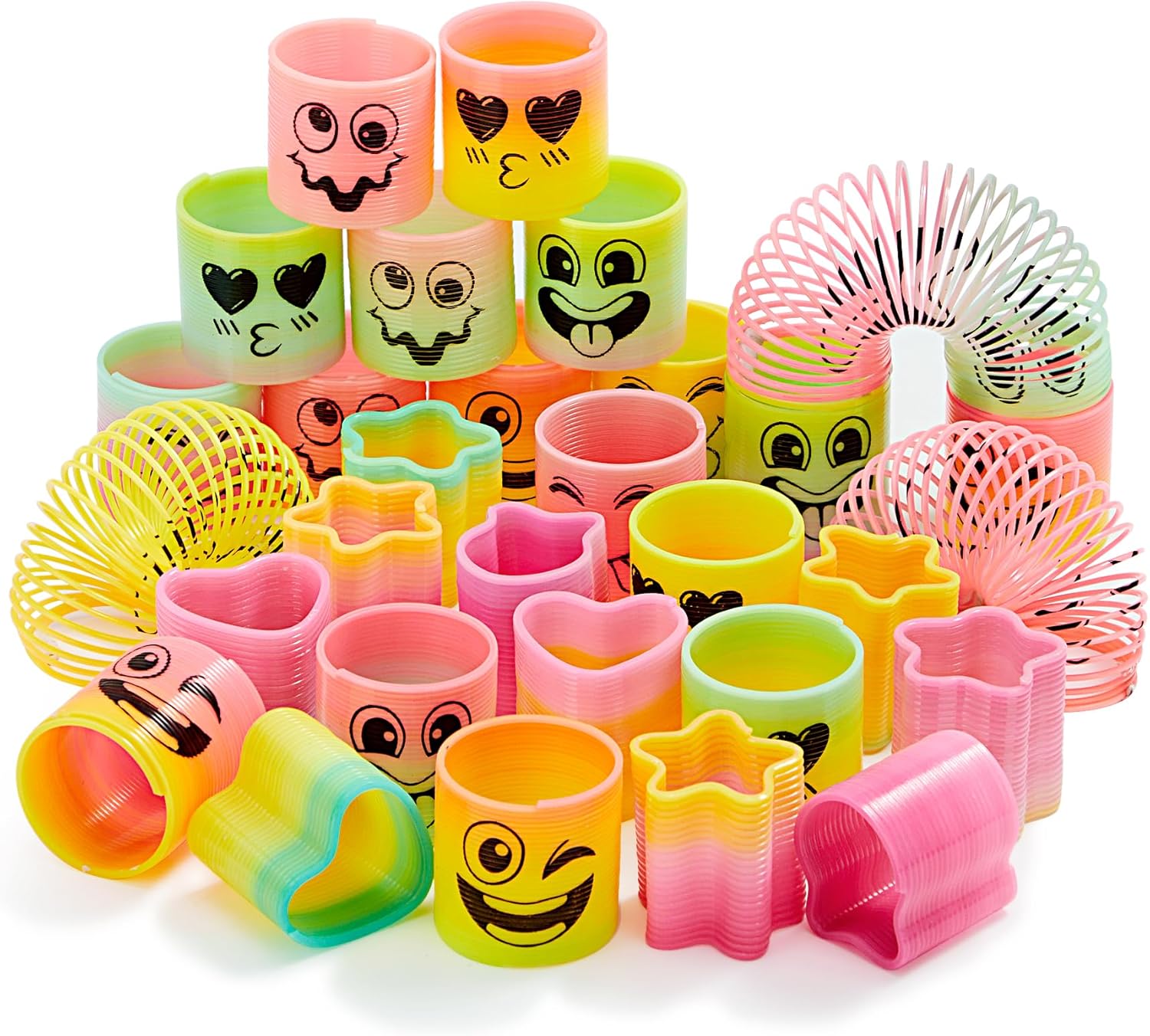 30 Pcs Spring Rainbow Party Favor, Mini Plastic Coil Spring Toy, Fidget Stress Coil Mini Springs Bulk Toys for Carnival Prize Birthday, Goodie Bag Stuffers