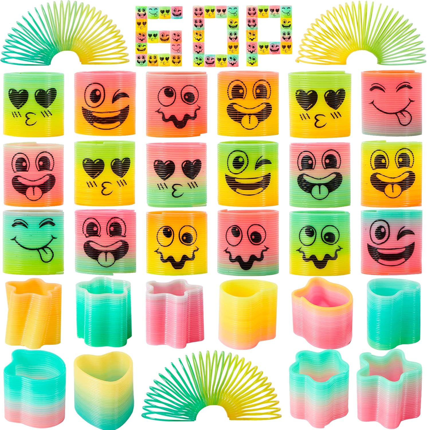 30 Pcs Spring Rainbow Party Favor, Mini Plastic Coil Spring Toy, Fidget Stress Coil Mini Springs Bulk Toys for Carnival Prize Birthday, Goodie Bag Stuffers