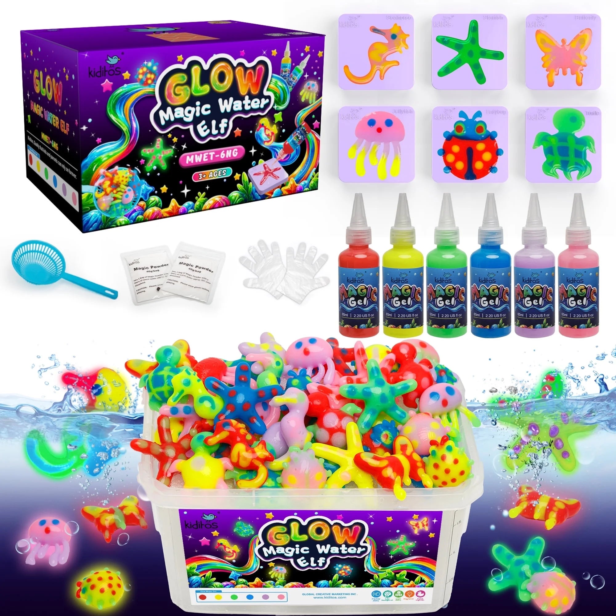 Glow in The Dark Magic Water Elf Toy Kit, Aqua Fairy Water Gel kit with 6 Gels & 6 Molds-Easter Craft, Water Pets, Party Favors, DIY Squishy, Make Your own Squishies Toys Craft for Kids Ages 3+