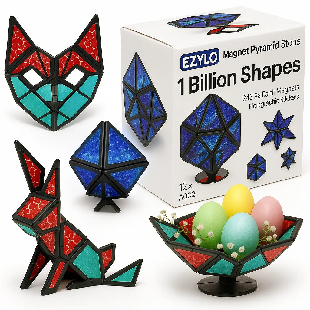 Magnet Pyramid Puzzle Toy – 243 Rare Earth Magnets with Spinner | 1 Cube Transforms into 1 Billion Shapes | STEAM Certified Shape-Shifting Fidget Toy for Kids & Adults