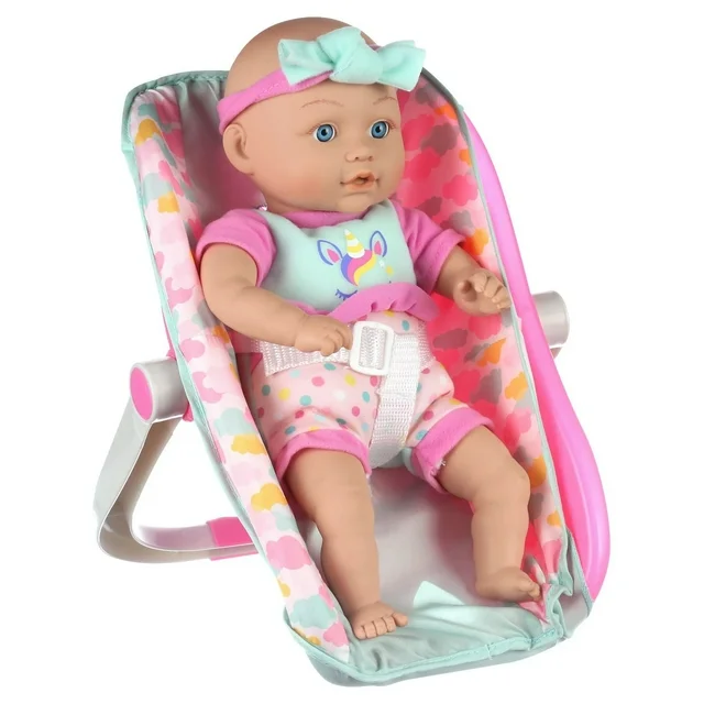 13-Inch Baby Doll with Carrier &amp Handle Play Set  Pink Baby Doll Toy Set for Kids, Pretend Play “Baby on the Go” Gift