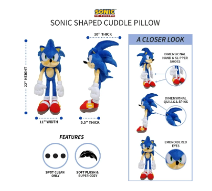 Sonic the Hedgehog Kids Plush Pillow Buddy Soft Cuddle & amp Decorative Cushion Sega Bedding Accessory for Boys & amp Girls - Image 3