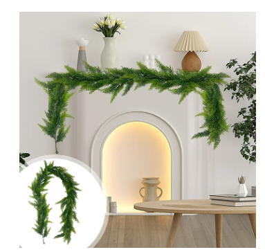 FEOLGEHLY 6FT Artificial Christmas Garland  Pine Greenery Norfolk Garland for Mantel, Fireplace, Table & Holiday Décor Indoor Outdoor