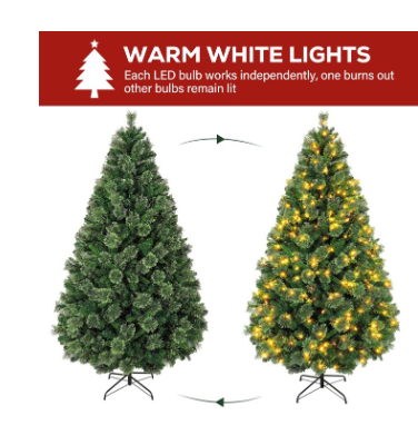 6FT Pre Lit Artificial Christmas Tree 1016 Branch Tips Spruce with Pine Needles & amp 350 Warm White LED Lights Foldable Base - Image 2