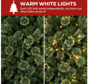 6FT Pre Lit Artificial Christmas Tree 1016 Branch Tips Spruce with Pine Needles & amp 350 Warm White LED Lights Foldable Base - Image 3