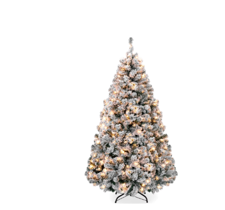 Best Choice Products 6FT Pre Lit Snow Flocked Christmas Tree 250 Warm White LED Lights Artificial Pine Holiday Home Décor