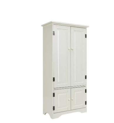 Accent Storage Cabinet  2-Door Floor Cabinet with Adjustable Shelves  Antique Cream White Home Organizer
