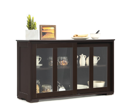 Kitchen Storage Cabinet Sideboard Buffet Cupboard Sliding Door Brown Cabinet for Dining Room, Kitchen &amp,Home Organization